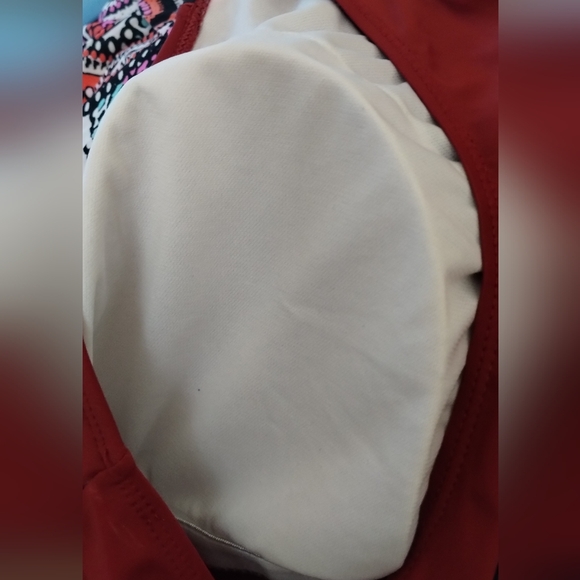 Plus Size Red/Patterned Racer Back Swim Top - Picture 10 of 12